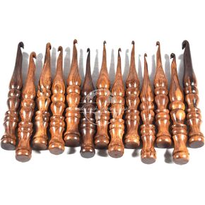 Touch International Shesham Wood Crochet Hooks مجموعة من 7/13 - الأحجام من 3.5 مم إلى 10/12 مم - خطافات خشبية متميزة للحياكة والحياكة | هدية عيد الأم المثالية