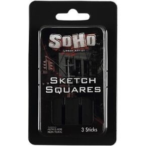 SoHo Urban Artist Charcoal Sketch Squares - Drawing Charcoal for Artists, Students, Blending, Live Figure Drawing, & More! - [White - 3 Pack]