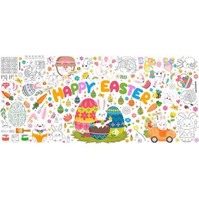 Fruitful Jewelry Easter Colouring Tablecloth for Kids, Giant 71'' x 31.5'' Bunny Eggs Coloring Banner Poster Easter Tablecloth Party Decorations
