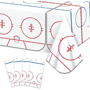 4 Pack Ice Hockey Party Tablecloths, Disposable Plastic Hockey Field Table Covers for Kid's Sports Event Party Decor Hockey Birthday Party Supplies, 51 x 86 inches