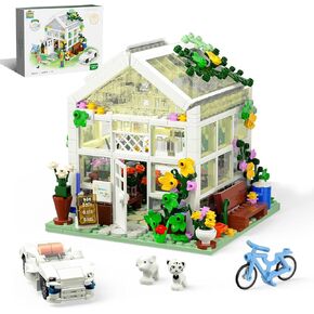 QLT White Flowers House Building مجموعة ، متوافقة مع Lego Flower Friends House خلق الأناقة وبيئة الدفء ، لعبة بناء الدفيئة ، هدية لطيفة للبنين والبنات والبالغين (639 جهاز كمبيوتر)