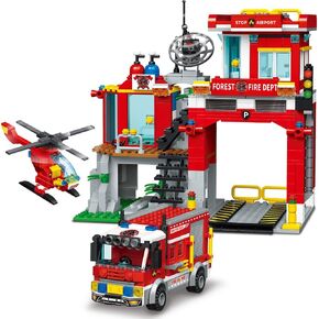 City Fire Rescue Building Set with Fire Station, Truck & Helicopter,737pcs Toy for Boys 6+