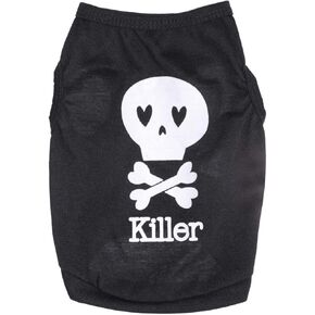 White Skull Black 100% Cotton Pet T-Shirt Vest Costume Clothes for Small Female Male Dogs Cats Rabits