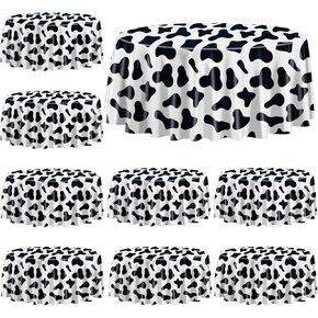 3 PCS Cow Print TableCovers ، مستديرة من المائدة المطبخات البلاستيكية للبقرة ، مستلزمات حفلات حيوانات مزرعة لحفلة موضوع البقر ، حفلة عيد ميلاد الطفل ، استحمام الطفل ، النزهة ، المزرعة ، 84 × 84 بوصة