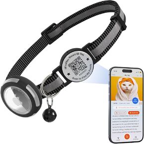 انفصال طوق القط المضاد للماء ، وترابط القط العاكس مع حامل تركض Apple ورمز QR ، و GPS Tracker القابل للتعديل طوق هريرة الأسود