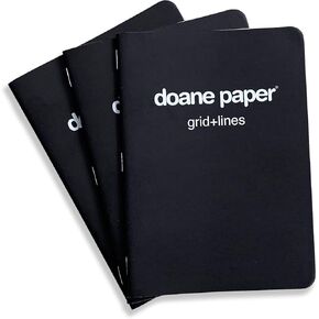 Grid + Lines Large Utility Composition Notebook, Unique Graph & Lined Ruling, 7" x 5" 24 Sheets, Black Cover (Pack of 3)