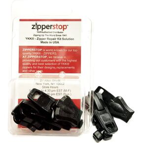YKK Zipper Repair Kit Solution Vislon #10 Slider/Pull type Plastic - Top Stoppers (Made in USA) in clamshell box w/hanger (Automatic Lock, Black 2 Pulls-top Stoppers)
