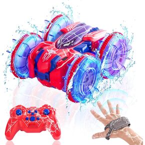 Spider Waterproof Remote Control Car, Double-Sided 2.4Ghz Drift RC Gesture Sensing Stunt Car with LED Cool Lights, All Terrain Water Beach Pool Toy 4WD RC Car Toy for Age 3-6 7-9 Year Old Kids Gifts