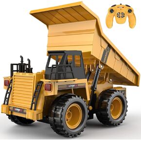 kolegend 9 Channel Remote Control Dump Truck Toy with Lights and Sounds Effect, 1:18 RC Construction Vehicles Trucks Gift for Kids Boys and Girls