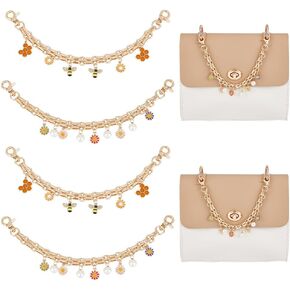 GOMAKERER 4 Pcs 2 Styles Alloy Enamel Chain Strap, Assorted Imitation Pearl Daisy Bee Charms with 9.84 Inch/25cm Handheld Purse Extender Handle Chains Decor for Women Crossbody Shoulder Bag