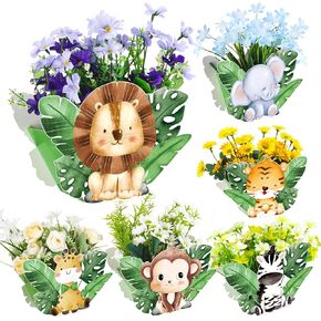 Geyoga 24 PCS Safari الطفل دش ديكورات الغابة موضوع ديكور عيد ميلاد الغابة استحمام الطفل ديكور الحيوانات البرية مركزية لحفلات عيد ميلاد لوازم الحفلات