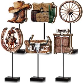 AMYHILL 6 PCS DECREATIONS Western Party Decorations Cowboy Party موضوع طاولة دائمة خشبية محور Wild West Cowboy Party Tables Decorations 3D Western Country Party Form