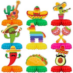 9pcs Cincoo de Mayo Fiesta Honeycomb Table Table Decoration Mexican Cincoo de Mayo Table Toopper Decor