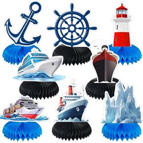 8 PCS Nautical Honeycomb Centerpieces Cruise Ship Birthday Party Decorations Ocean Ship Anchor Nautical Sailor Theme Birthday Baby Shower Party Favors