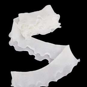 FINGERINSPIRE 3 Yards 2-Layer Ruffle Pleated Trim 3-3/8 inch Wide White Chiffon Trim Gathered Ruffle Ribbon Polyester Lace Ruffle Trim Ribbon Pleated Edging Trimmings Fabric for Sewing DIY Craft