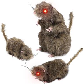 ATDAWN Realistic Furry Fake Rats, Halloween Fake Rats, Halloween Realistic Fake Animal, Halloween Trick Toys Decoration, Halloween Party Props, 3 Pack