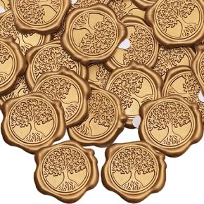 50pcs شجرة الشمع من الشمع ملصقات ختم ، وملصقات غلاف النبات النباتي ، وملصقات الذهب العتيقة ذاتية اللصق مسبقًا من الشمع الحقيقي ، و Great for Wedding دعوة ، ولف الهدايا