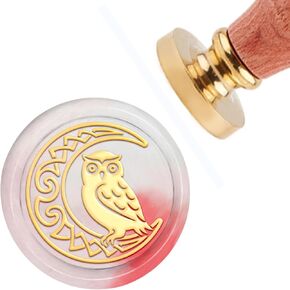 CRASPIRE MOON WAX SEAL SEAL OWL OWN خمر ختم ختم شمع 30 مم 1.18 بوصة قابلة للإزالة من النحاس النحاس ختم مع مقبض خشبي لدعوات الزفاف