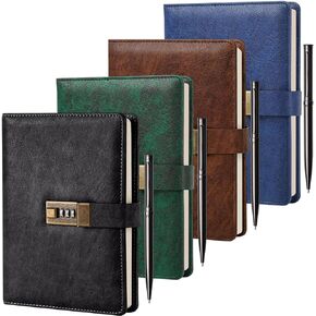 4 مذكرات حزمة مع قفل مع Pen A5 Pu Leather Journal عتيقة مع قفل 240 صفحة 8.6x5.8in Lock Journal Password Password Provess