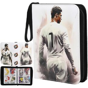 HBK Soccer Card Binder 4 Pocket ، حامل بطاقة PU Leather مع 50 أكمامًا لتخزين البطاقات الرياضية ، هدايا كرة القدم لجامعي بطاقات التداول (400 بطاقة)