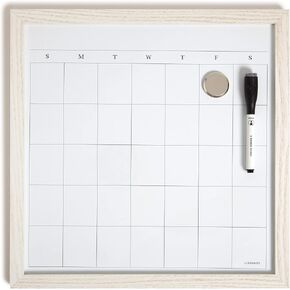 تقويم U Rustic Rustic Dry Erase مع إطار خشبي أبيض ، مستلزمات مكتبية ، مع المغناطيس والعلامة ، 14 "× 14"