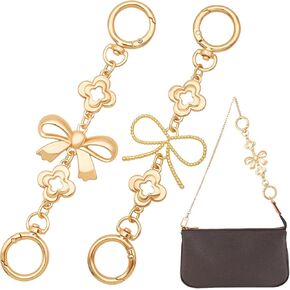 2Pcs Bow Bag Extender Chains Metal Purse Strap Extenders Bow Pattern Handbag Chain Replacement Chain Purse Strap Purse Bag Making Supplies Purse Accessories for Women Girls Handbags Purses
