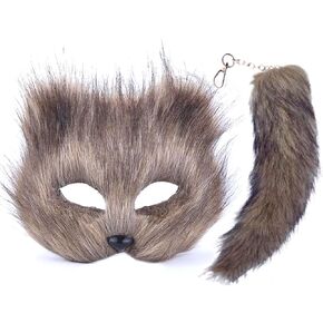قناع Furry Cat Half Face و Tail Animal Fox Masks Maskerade Mask for Women Halloween Cosplay Prop