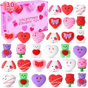 NPPT 30PC Mochi Squishies Homes عيد الحب للأطفال: ألعاب Kawaii Mochi Squishy - Heart ، Rose ، Bear - Leaft Toys