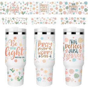 UV DTF Cup Wraps, 6 Sheet Bible Flower UV DTF Transfer Stickers for 40 oz Tumbler, Bible Verse, Floral, Christian Inspirational Quote Designs, Personalized DIY Craft