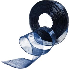 Navy Blue Orgonza Ribbon 1 inch Shimmer Shimmer orgonza Ribbon Roll 50 ياردة شريط Navy Orgonza للهدية باقة باقة تزيين ترتيب الأزهار DIY خياطة الزفاف الزفاف