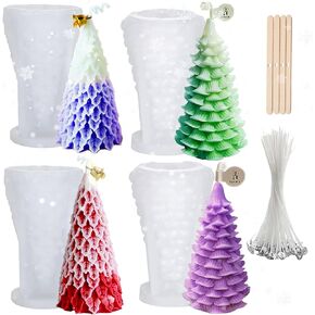 4 PCS TREE SILICONE قوالب للشموع ، 4.1''x2.6 العطلة قالب الحرف السيليكون DIY للشمعة/الصابون/الشوكولاتة/راتنجات الإبوكسي الزخرفية الشمع