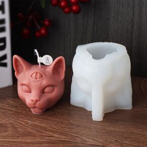 قالب شمعة Cat ثلاثي العينين ، قالب سيليكون ثالث للعين للصابون شمع الصويا DIY يدوية ، قالب راتنج الايبوكسي كيتي لزخارف حفل زفاف المنزل (CAT)