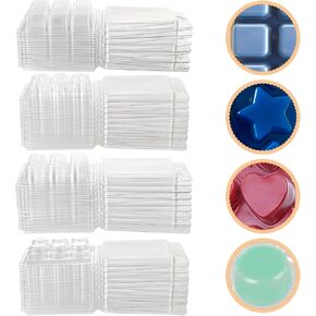 200 PCS Wax Melt Molds Candle Making Molds 6 Cavity Wax Melt Clamshells Molds Wax Melt Container Clear Empty Plastic Cube Tray Molds for DIY Wickless Tarts Candles, 4 Shapes