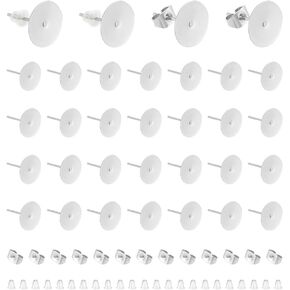 UniCraftale 200pcs arring arring posts stud stud arring النتائج 10 ملم ، مقاطع أسطوانة مسطحة فارغة
