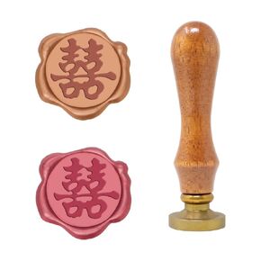 HONBAY 1PCS WEAX WAX SEAL SEAT صينية مزدوجة السعادة ختم شمع الختم مع مقبض الخشب لتزيين الأظرف بطاقات المعايدة دعوة وتغليف النبيذ