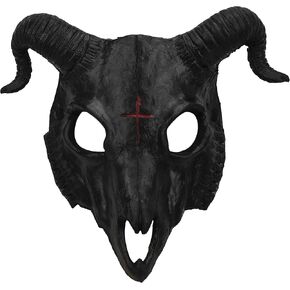 Unisex Goat Skull Mask PU Devil Horn Mask Scary Halloween Masks for Women Men Lifelike Sheep Face Cos Animal Masks