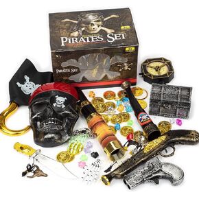 تم تعيين Pirate Treasure Play للأطفال ، وألعاب لعب القراصنة ، وملحقات الأطفال القراصنة مع قناع القراصنة ، وعملات ذهبية ، وخطاف القراصنة ، والتلسكوب ، والسيف ، إلخ.