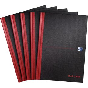 دفتر Noteboor Oxford Black N 'Red A4 ، Hardback CaseBound ، 192 صفحة ، مبطنة (حزمة 5)