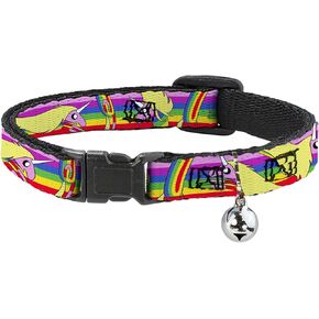 Cartoon Network Breakaway Cat Collar with Bell, Easy Adjustable, Adventure Time Lady Raincorn Poses Stripe Rainbow, 8.5 to 12 Inches 0.5 Inch Wide