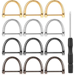 12pcs 3/4inch شكل حدوة حدوة حلقات D مع مفك البراغي ، 4 ألوان المسمار في القيود DIY مفتاح المفتاح حامل الجلود المحفظة بسلسلة المفاتيح