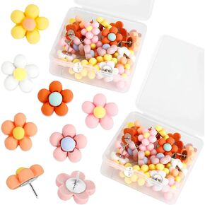 60 Pcs Daisy Flowers Push Pins Colorful Floral Thumbtacks Cute Decorative Floret Pushpins for Bulletin Board Photos Wall Maps Bulletin Board, Office, School or Home