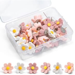 دبابيس دفع زهرة ، 30pcs إبهام اللوحة Cork ، دبابيس دبابة زخرفية Floret لطيف لجدار الصورة ، الجدار الميزة ، لوحة الفلين ، الخريطة ، لوحة الإعلانات