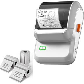 Label Maker, Barcode Label Maker M100 for Small Business, Thermal Label Maker Machine with Tape Compatible with Phone & PC, with 3 Rolls 50 * 50 mm Clear Labels Paper