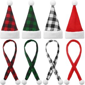 Geyoga 8 PCS Mini Knit Doll Hats and Scluves Decor Mini Santa Hat for Craft Diy for Valentine Day Winter Wine Gifts (Lovel