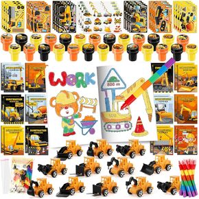 Benlouis 84pcs حفلة البناء حفلات حفارة موضوع التلوين كتب التلوين ملصق ملصق مجموعة كبيرة للأطفال البناء عيد ميلاد Goodie bage stuffroom rewards arwards pinata pinata fillata pinata
