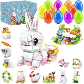 12 PCS Prected Easter Eggs مع ألعاب بناء الأرنب ، هدايا سلة عيد الفصح للأطفال الصغار الذين تتراوح أعمارهم بين 3-8 سنوات ، و 12 في مجموعات لبنات أرنب ، وفضلات جوائز الفصول الدراسية للحفلات