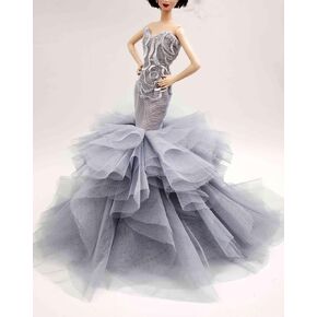 Handmade Classic Grey Embroidery Mermaid Dress Wedding Gowns Fit for 12" Fashion Doll & Doll's not Included