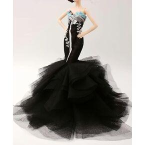 Handmade Classic Black Embroidery Mermaid Dress Wedding Gowns Fit for 12" Fashion Doll & Doll's not Included