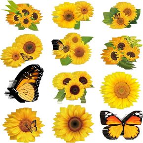 Seajan 200 Pcs Summer Sunflower Cutouts Summer Bulletin Board Cutouts Butterfly Flowers Accents Sunflower Bulletin Board Decorations for Birthday Party Teacher, 5.5 x 5.5 Inch