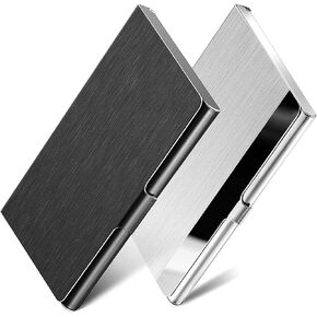 Maxgear Metal Business Card Bundle 2 Set: Metal Business Card Case (Silver Mirror & Black)